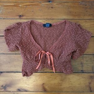 Verve Ami Rust Tie-Front Cropped Knit Top